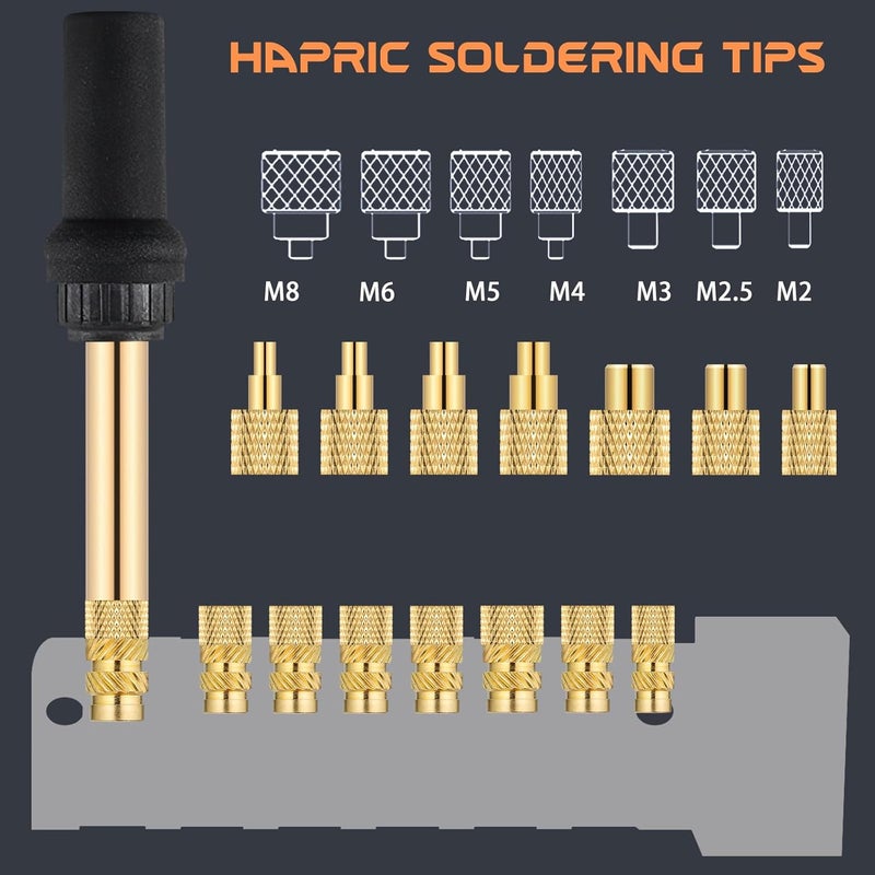 Hapric 8 Pcs Heat Set Insert Tool Soldering Iron Tips M2 M2.5 M3 M4 M5 M6 M8 Thread Inserts for Plastic and 3D Printing - Image 2